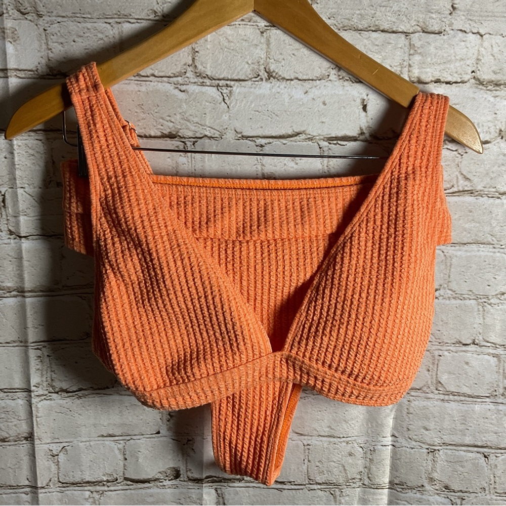 Women's Orange Textured Bikini Top & Bottom Padded